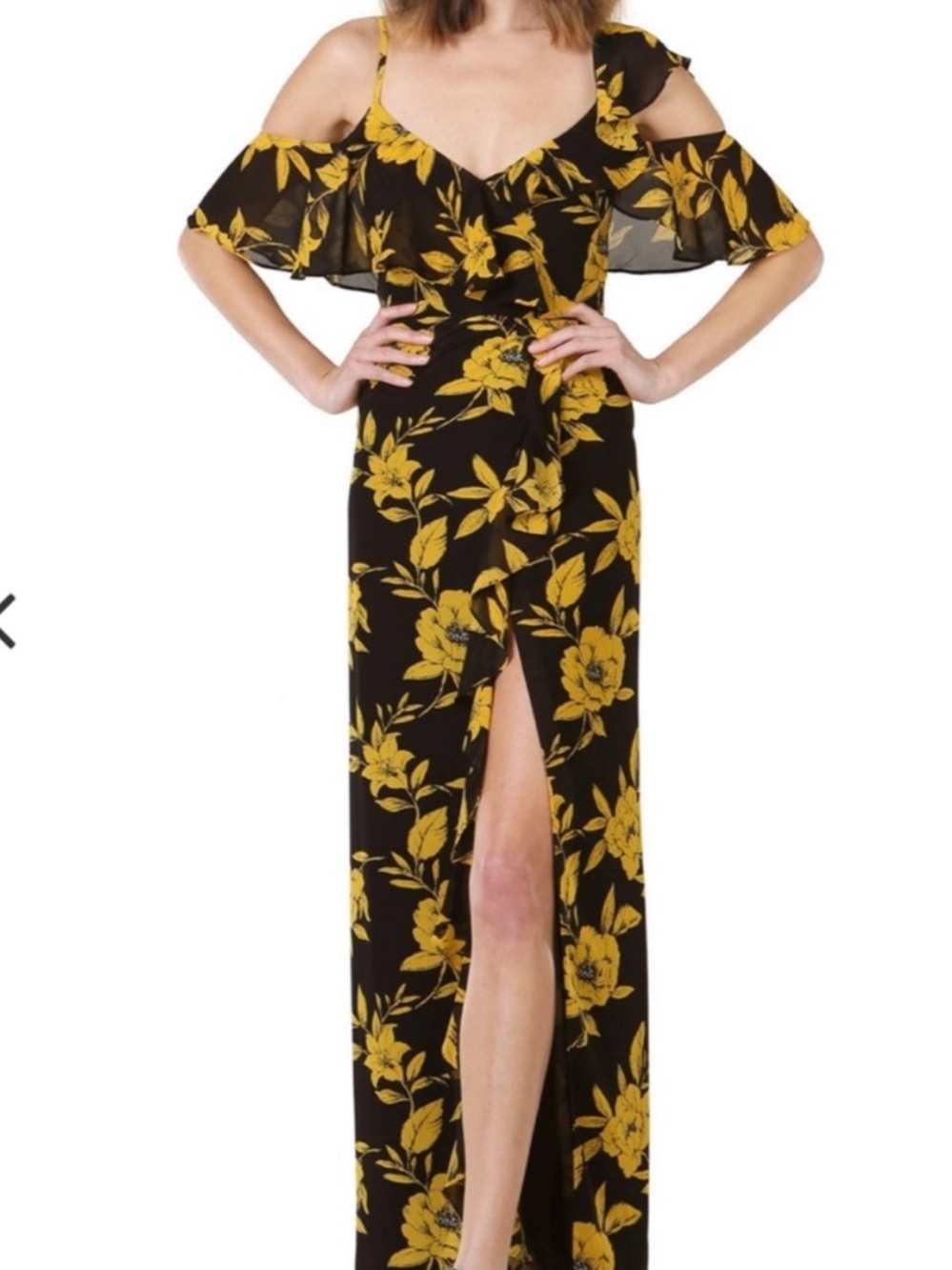 JAYGODFREY “Malley” Floral Print Cold Shoulder Maxi Dress